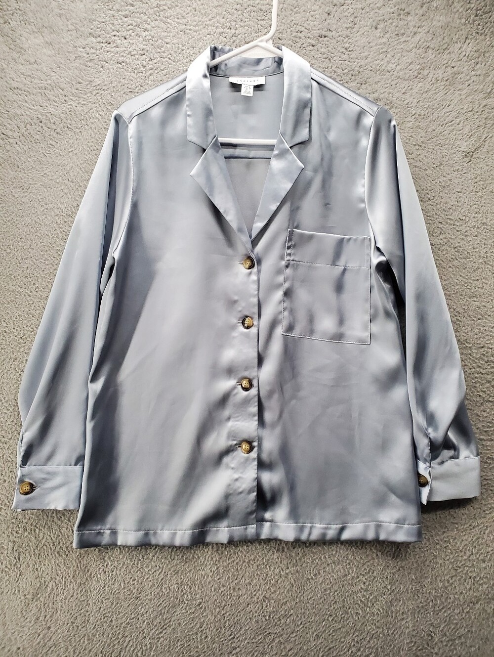 Topshop Satin Button Up Blouse Shirt Womens Size 4 Blue